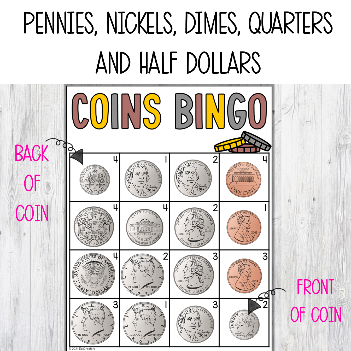 Coins Recognition Bingo Cards | Identifying Coins Bingo Game - Classful coins-recognition-bingo-cards-identifying-coins-bingo-game-classful