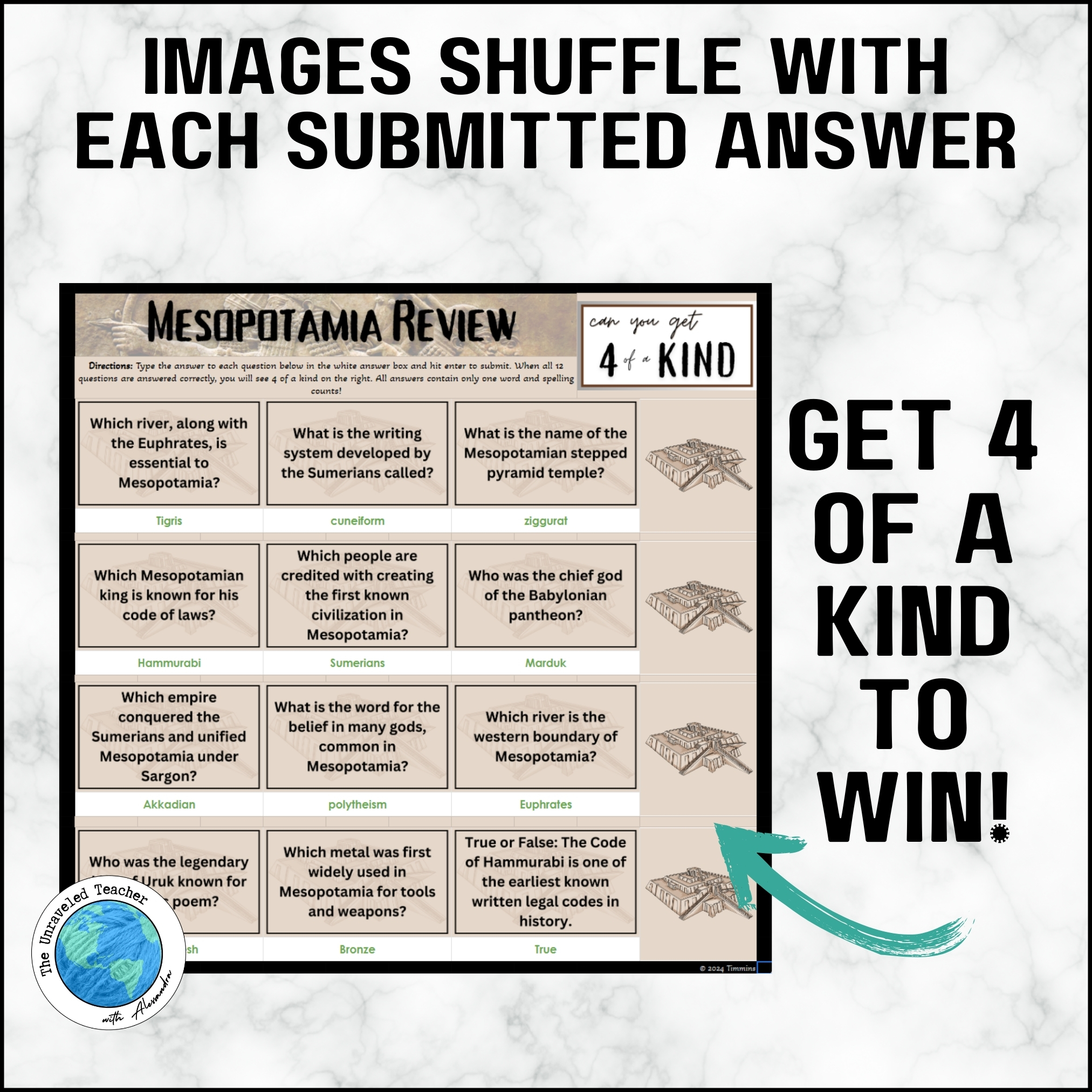 Mesopotamia Review Game 4 of a Kind Activity for Ancient World History ...