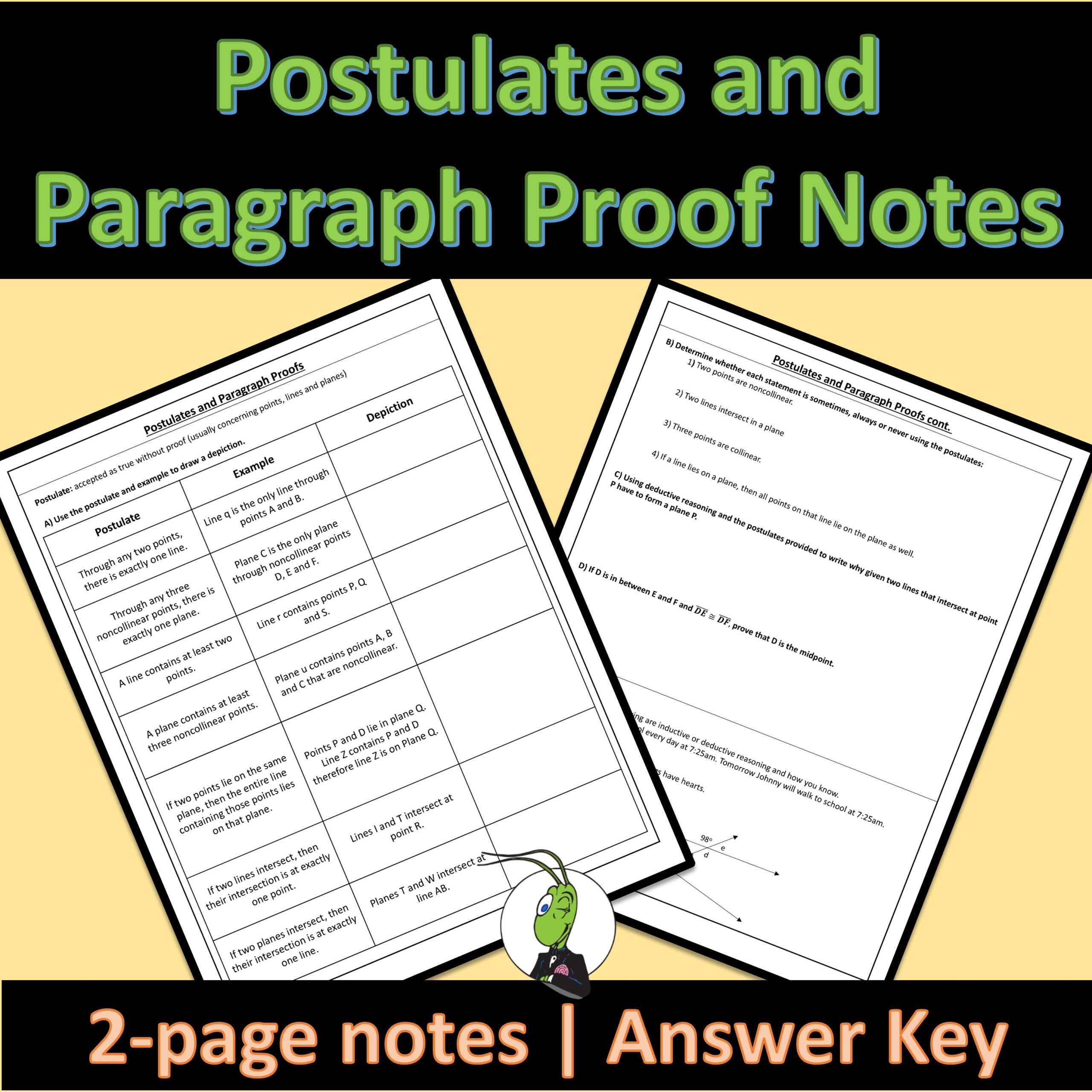 Postulates and Paragraph Proofs Geometry Guided Notes for Logic and ...