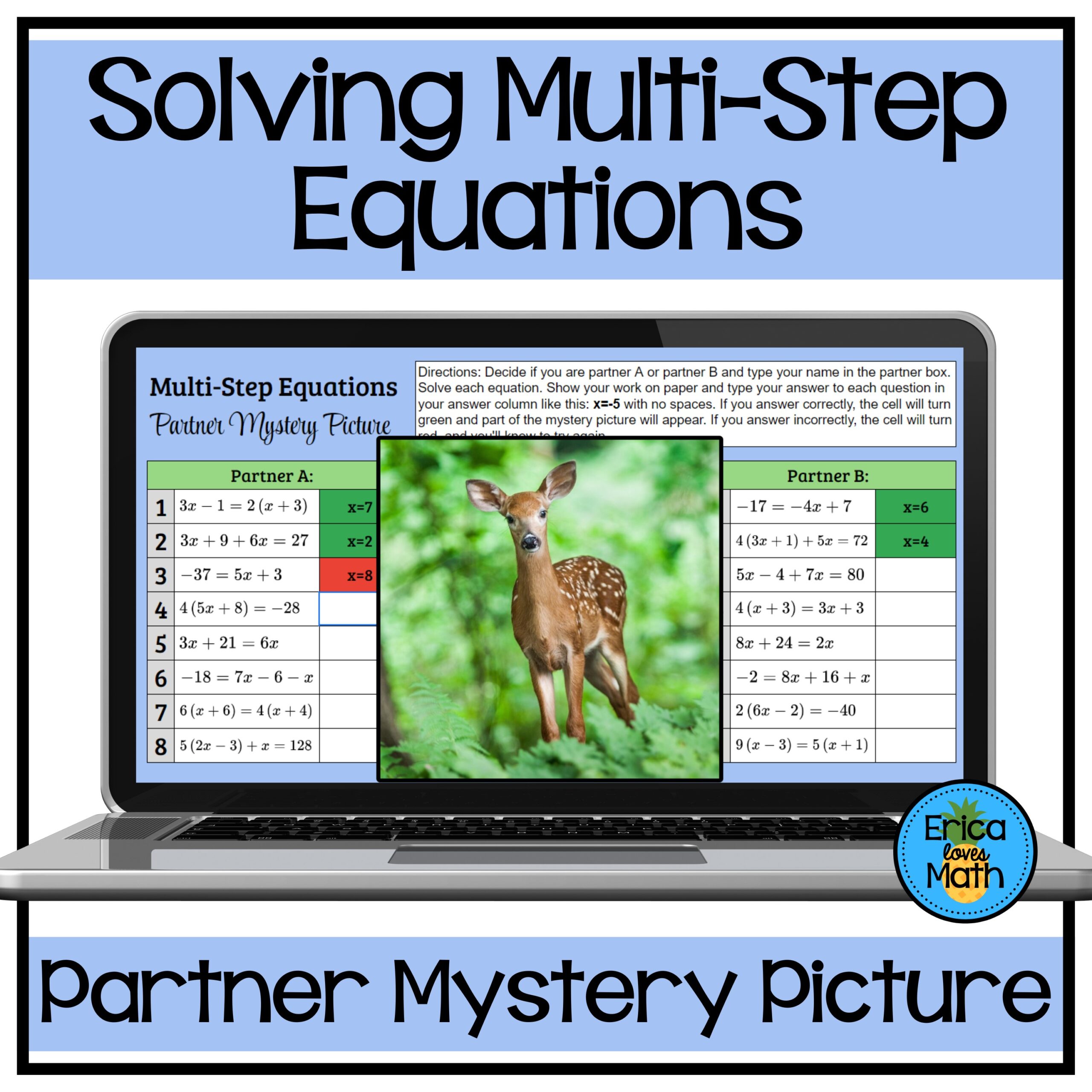 Solving Multi-Step Equations Digital Partner Activity - Classful