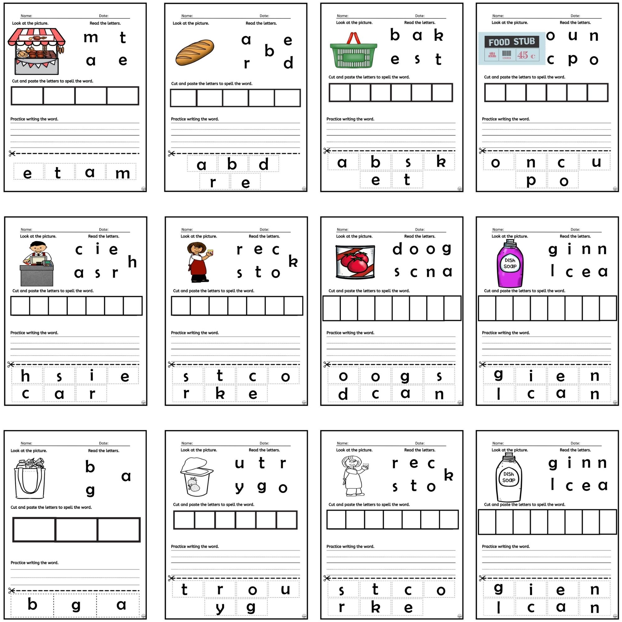 life-skills-grocery-store-worksheets-grocery-spelling-words-task-cards-job-skills-education-printables-special-education-life-skills-world-job-training-task-cards-homeschool-autism-spelling-ws-classful