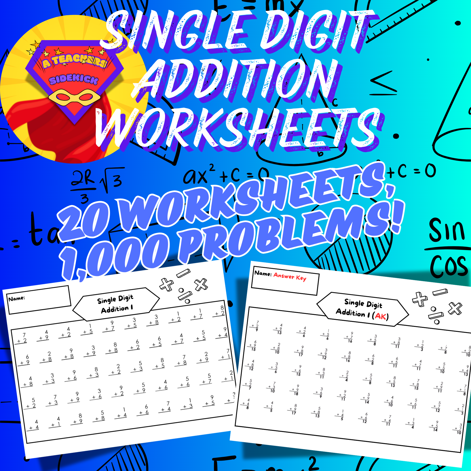 Addition Answer Key 20 Single Digit Addition Worksheets w/Answer Keys - Classful
