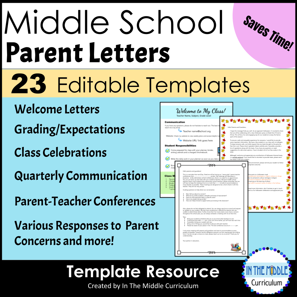 Middle School Parent Letter Templates - Classful