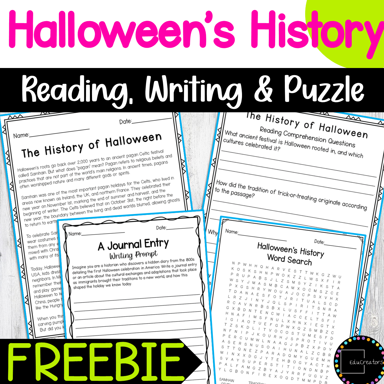 history-of-halloween-reading-comprehension-passages-writing-prompt-and-word-search-freebie-classful