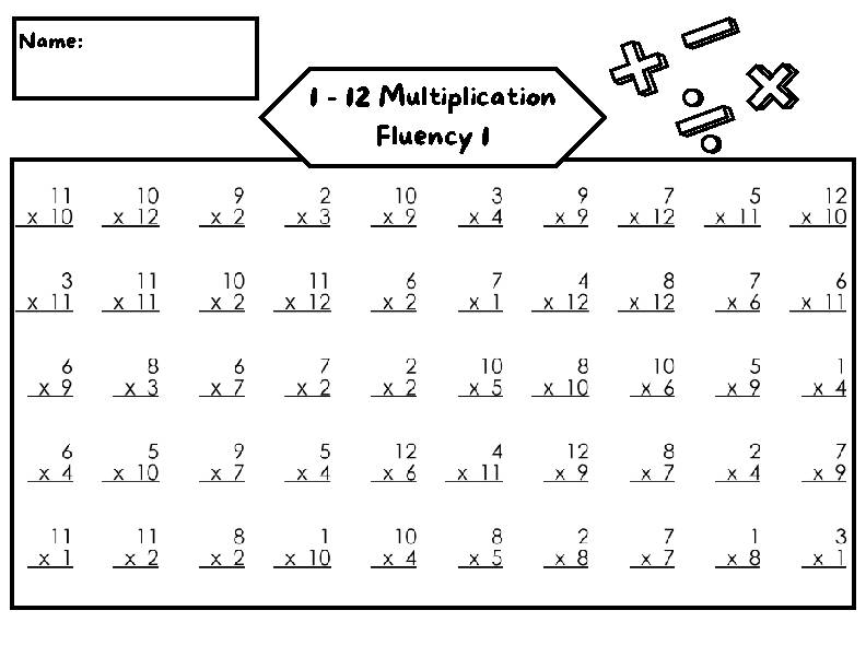 50 Multiplication Fluency (1-12) Worksheets - Classful