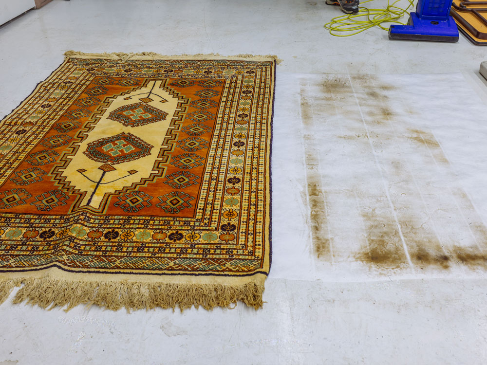 Soil and dust released during area rug cleaning test at Butte facility for Dillon MT clients