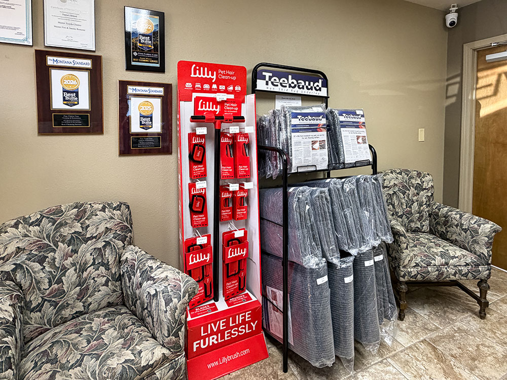new-products-at-fine-fabric-care photo of Lilly Pet Hair Cleanup Tools, allergy relief treatment products, and Teebaud non-slip rug pads