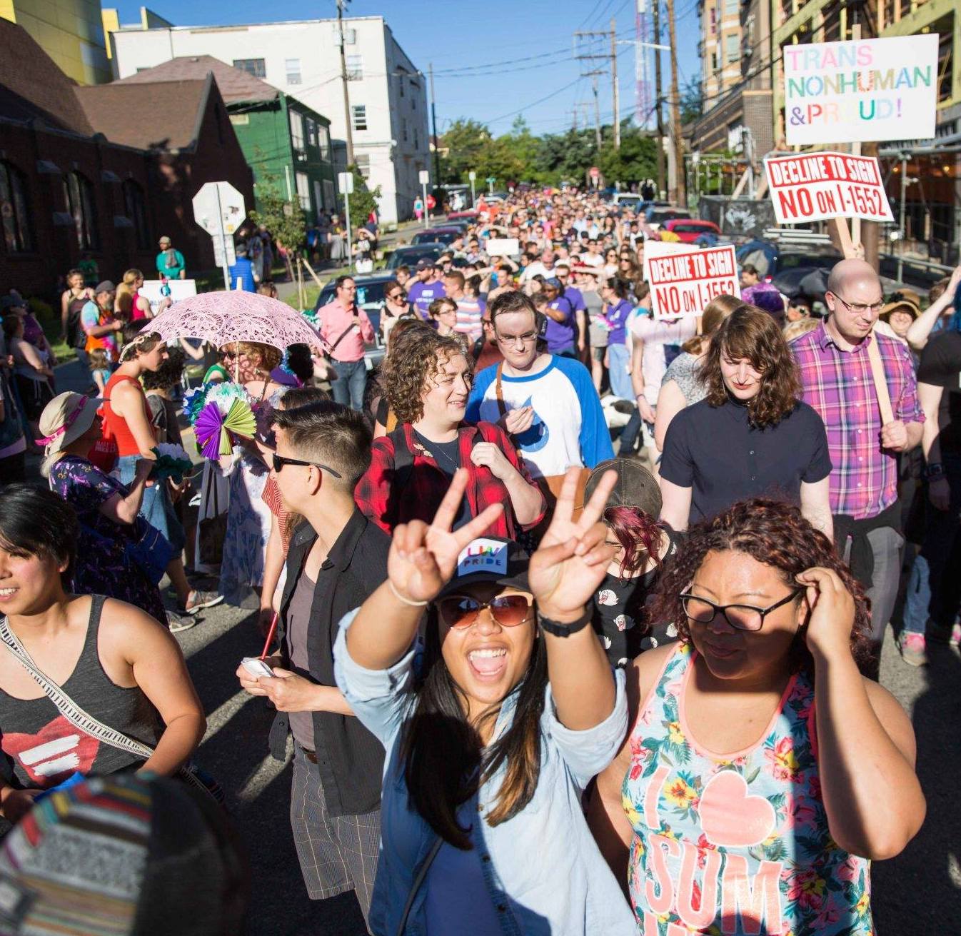 A crowd at the annual Trans Pride march