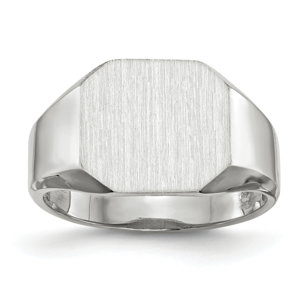 10K Solid White Gold Mens Custom Engraved Signet Ring - Picture 5 of 16