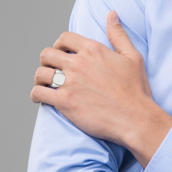 10K White Gold Mens Custom Engraved Signet Ring Handmade Personalized Monogra... - Picture 12 of 70