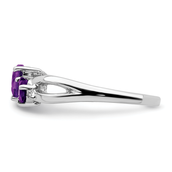 10K White Gold Purple Amethyst Diamond 2 Stone Heart Ring Gemstone Love Band - Picture 12 of 90