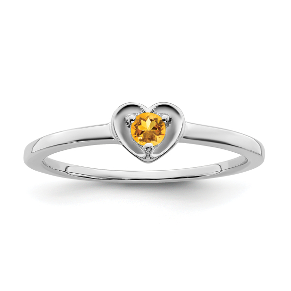 10K Solid White Gold Citrine Heart Ring - Picture 19 of 60