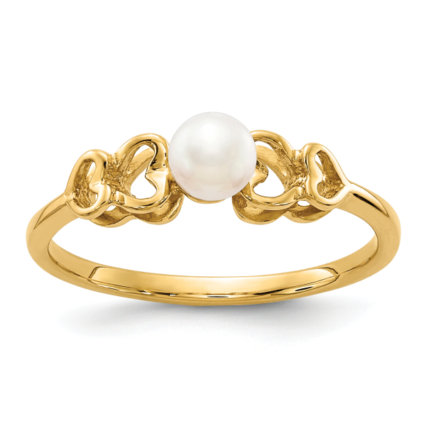 10K Yellow Gold 4mm Freshwater Cultured Pearl Statement Ring - Picture 7 of 60