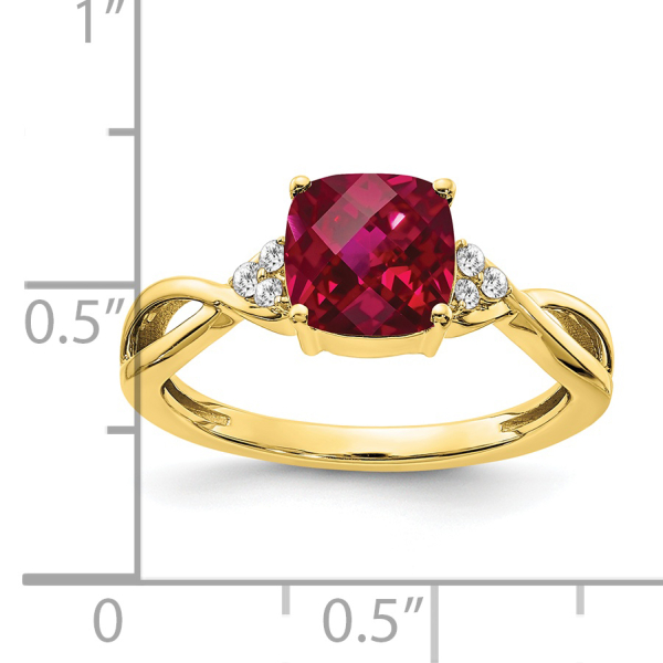 10K Yellow Gold Checkerboard Created Red Ruby Diamond Ring July Birthstone ... - Picture 8 of 50