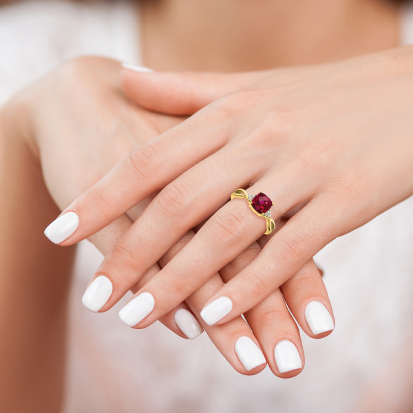 10K Yellow Gold Checkerboard Created Red Ruby Diamond Ring July Birthstone ... - Picture 7 of 50