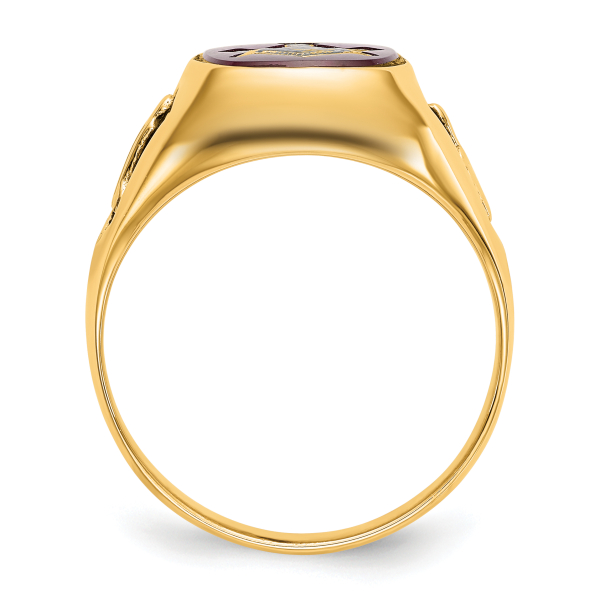 10K Yellow Gold Mens Black Lab Grown Created Red Ruby Master Mason Signet ...