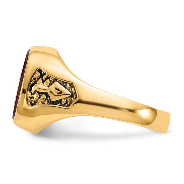 10K Yellow Gold Mens Black Lab Grown Created Red Ruby Master Mason Signet ...
