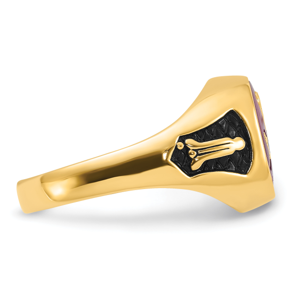 10K Yellow Gold Mens Black Lab Grown Created Red Ruby Master Mason Signet ...