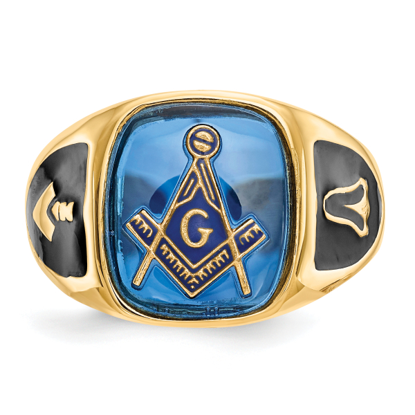 10K Yellow Gold Mens Vintage Simulated Blue Spinel Master Mason Signet ...
