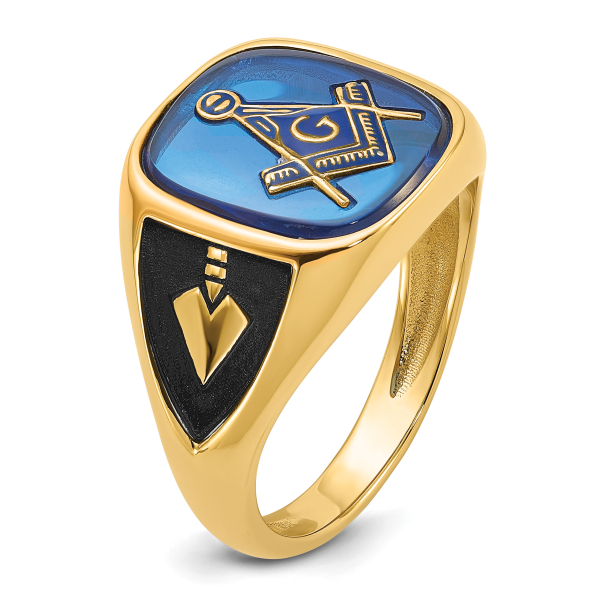 10K Yellow Gold Mens Vintage Simulated Blue Spinel Master Mason Signet ...