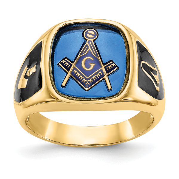 10K Yellow Gold Mens Vintage Simulated Blue Spinel Master Mason Signet ...