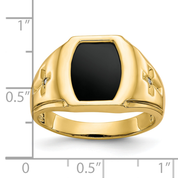 10K Yellow Gold Black Onyx .01ct. Diamond Mens Cross Ring - Picture 14 of 80
