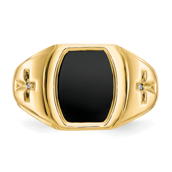 10K Yellow Gold Black Onyx .01ct. Diamond Mens Cross Ring - Picture 13 of 80