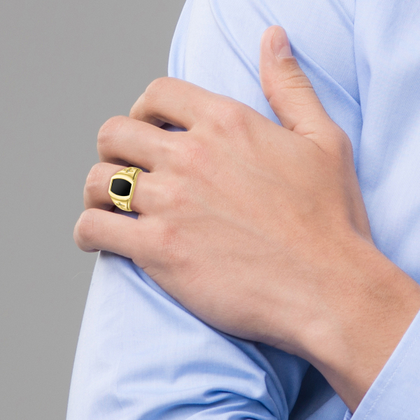 10K Yellow Gold Black Onyx .01ct. Diamond Mens Cross Ring - Picture 10 of 80