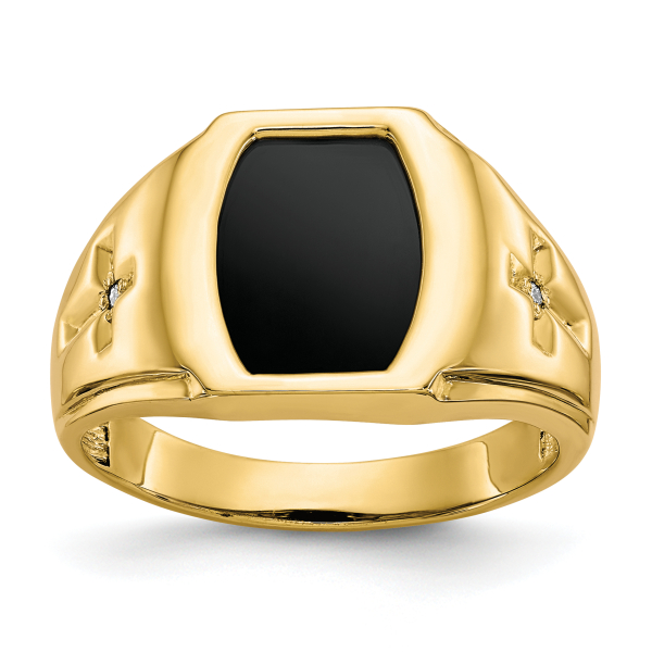 10K Yellow Gold Black Onyx .01ct. Diamond Mens Cross Ring - Picture 9 of 80