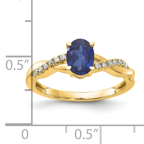 10K Yellow Gold Oval Created Blue Sapphire Diamond Ring - Picture 8 of 50