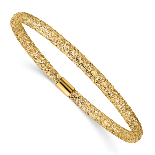 10K Yellow Gold Stretch Popcorn Mesh Chain Bracelet - Picture 8 of 14
