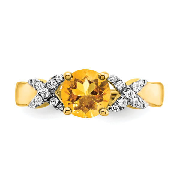 14K Solid Two Tone Gold Citrine Diamond Ring - Picture 7 of 26