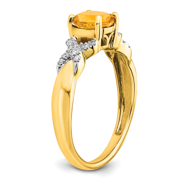 14K Solid Two Tone Gold Citrine Diamond Ring - Picture 5 of 26