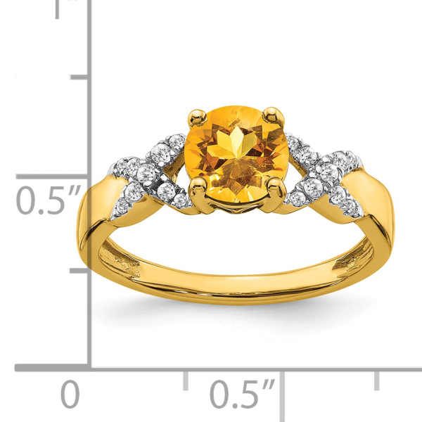 14K Solid Two Tone Gold Citrine Diamond Ring - Picture 9 of 26