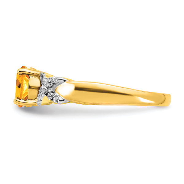 14K Solid Two Tone Gold Citrine Diamond Ring - Picture 4 of 26