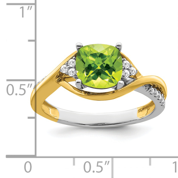 14K Two Tone Gold Cushion-cut Green Peridot Diamond Ring Gemstone Band August... - Picture 8 of 50