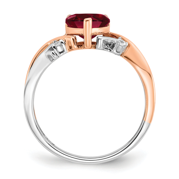 14K Two Tone Gold Heart Love Created Red Ruby Diamond Ring July Birthstone ... - Picture 11 of 90
