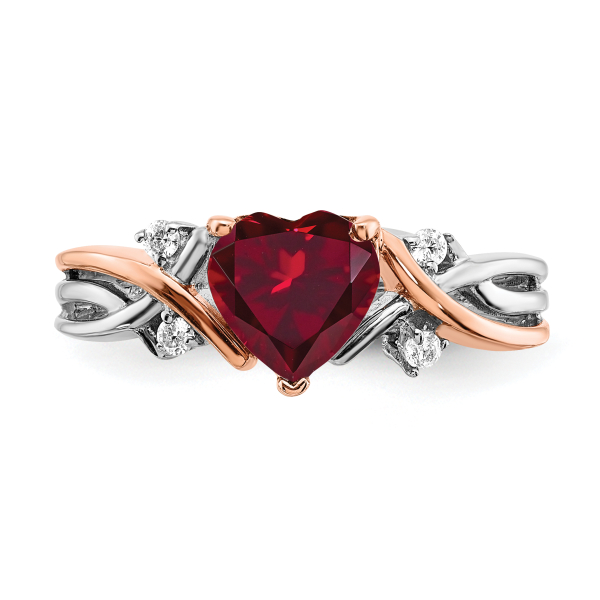14K Two Tone Gold Heart Love Created Red Ruby Diamond Ring July Birthstone ... - Picture 16 of 90
