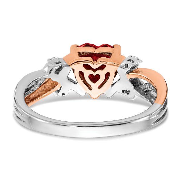 14K Two Tone Gold Heart Love Created Red Ruby Diamond Ring July Birthstone ... - Picture 14 of 90