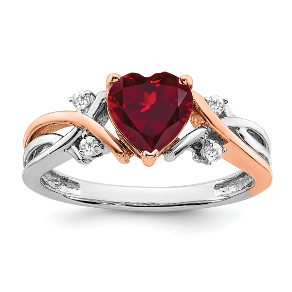 14K Two Tone Gold Heart Love Created Red Ruby Diamond Ring July Birthstone ... - Picture 10 of 90