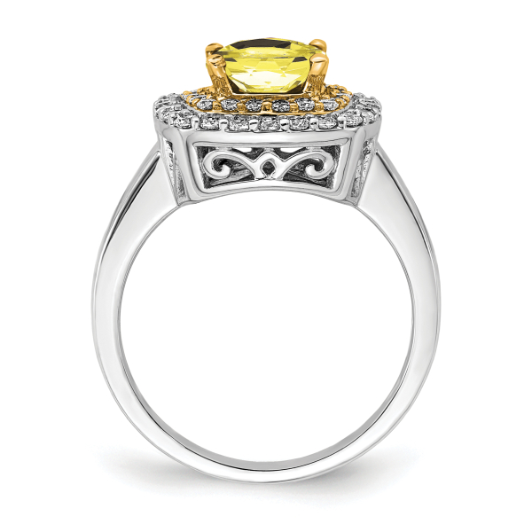 14K Two Tone Gold Lab Grown Created Diamond Yellow Sapphire Ring - Picture 12 of 70