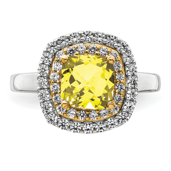 14K Two Tone Gold Lab Grown Created Diamond Yellow Sapphire Ring - Picture 11 of 70