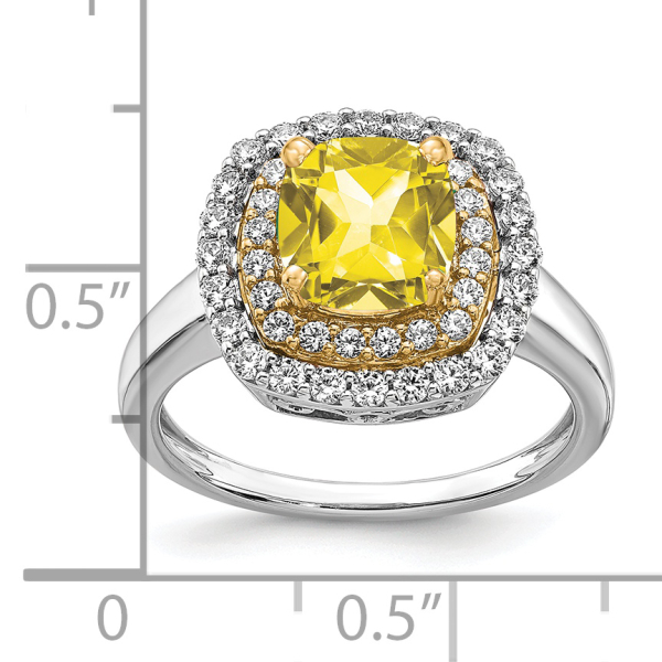 14K Two Tone Gold Lab Grown Created Diamond Yellow Sapphire Ring - Picture 9 of 70
