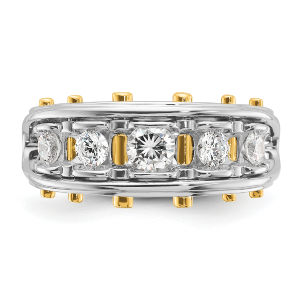 14K Solid Two Tone Gold Mens 5 Stone Diamond Statement Ring - Picture 24 of 37