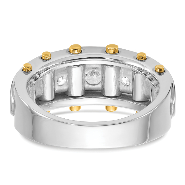 14K Solid Two Tone Gold Mens 5 Stone Diamond Statement Ring - Picture 25 of 37