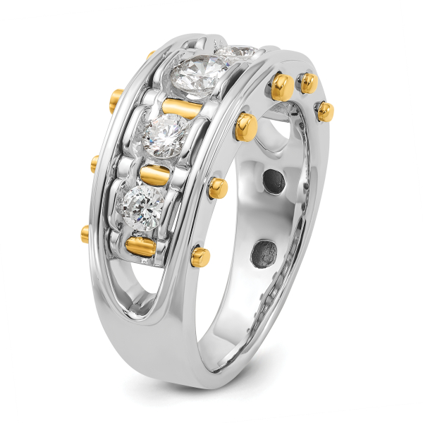 14K Solid Two Tone Gold Mens 5 Stone Diamond Statement Ring - Picture 22 of 37