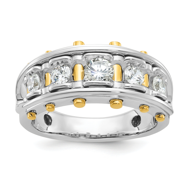 14K Solid Two Tone Gold Mens 5 Stone Diamond Statement Ring - Picture 19 of 37