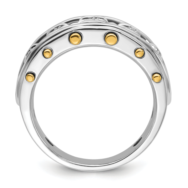 14K Solid Two Tone Gold Mens 5 Stone Diamond Statement Ring - Picture 26 of 37