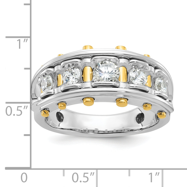 14K Solid Two Tone Gold Mens 5 Stone Diamond Statement Ring - Picture 21 of 37