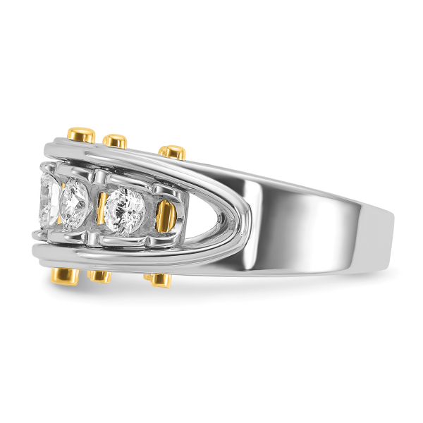 14K Solid Two Tone Gold Mens 5 Stone Diamond Statement Ring - Picture 23 of 37